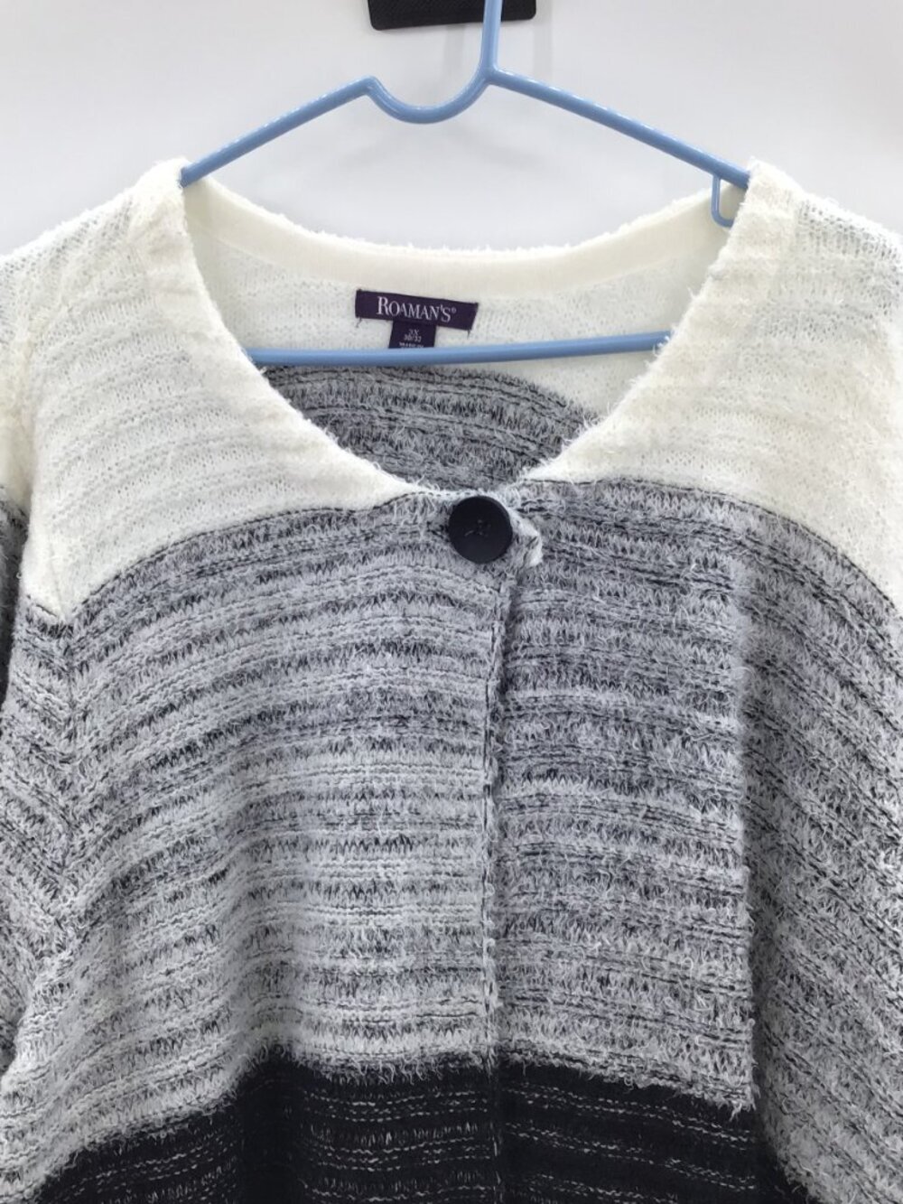 Women's 3X 30/32 Eyelash Sweater Ombre Marled Black & White Cardigan Duster SOFT - Picture 3 of 8